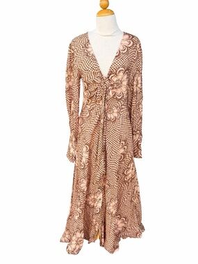 Free People Napa Floral Boho Maxi Dress Checkered Floral Button Front Flowy Smll